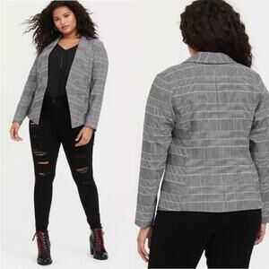 Torrid Plaid‎ Reversible Blazer Jacket Women 2X 18-20 Gray Black White Career